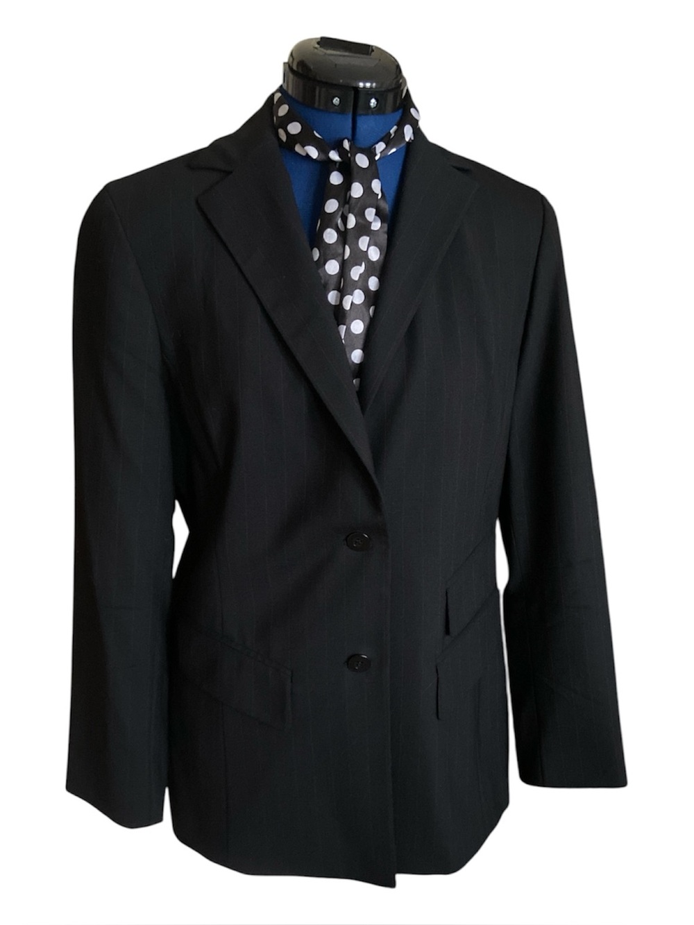 Oscar de la Renta Black with Red Pinstripe Women's Wool Blazer size 8P